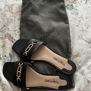 Tom Ford Black Sandals with Gold Chain Detail